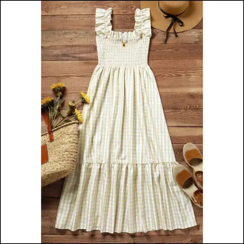 Khaki Plaid Maxi Dress: from Drab to Fab 👗 Needful Things - Dresses