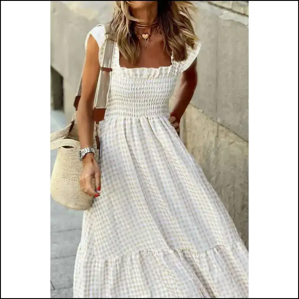 Khaki Plaid Maxi Dress: from Drab to Fab 👗 Needful Things - Dresses