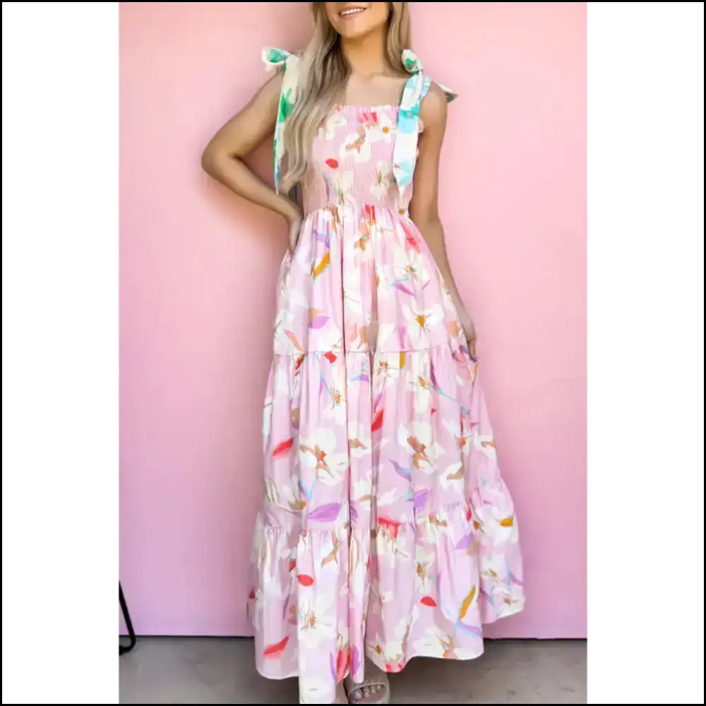 Pink Floral Maxi Dress: Prepare for Compliments! Knotted Shoulder Perfection from Needful Things. 💖 / s Dresses