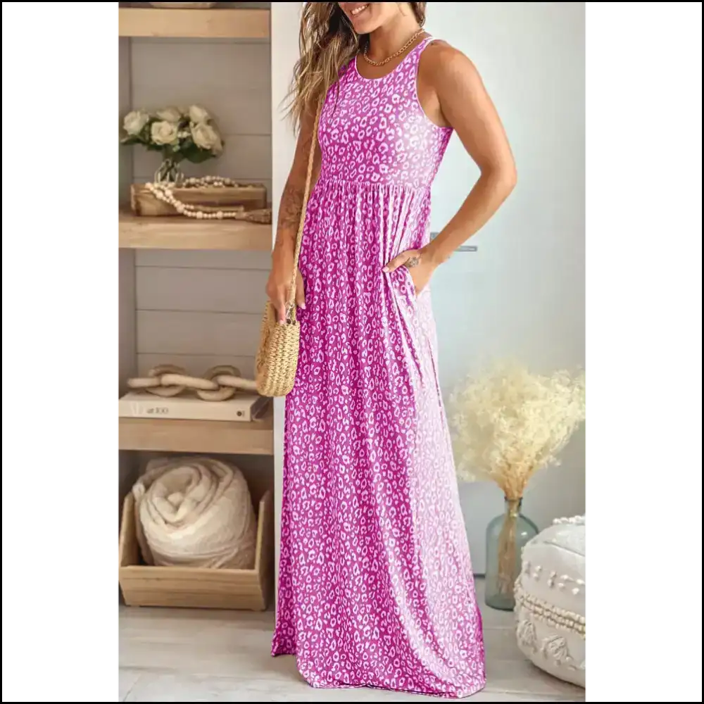 Pink Sleeveless Leopard Print Dress: Hear me Roar! π Needful Things - Maxi Dresses