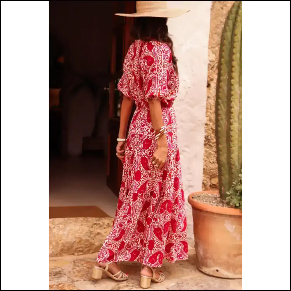 Red Paisley Print Puff Sleeve Dress: Prepare for Compliments! π Needful Things Maxi Dresses