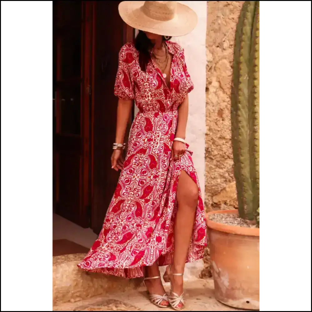 Red Paisley Print Puff Sleeve Dress: Prepare for Compliments! π Needful Things Maxi Dresses