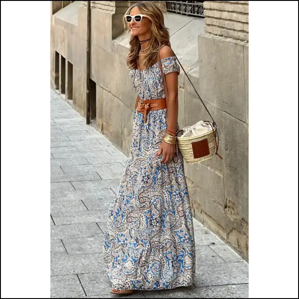 Blue Boho Shoulder Maxi Dress: Ditch Pants Embrace Chaos 🤪 Needful Things Dresses