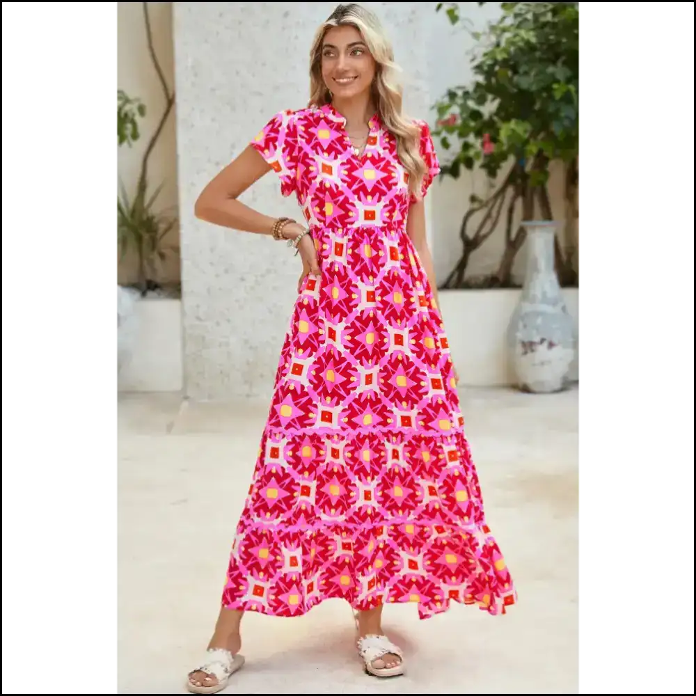 Strawberry Pink Abstract Dress: Prepare for Peak Chic 🍓✨ / s Maxi Dresses