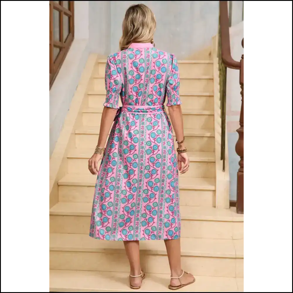 Pink Boho Floral Shirred Dress: Hugs you can Wear (and Strut In)! 🌸 Midi Dresses