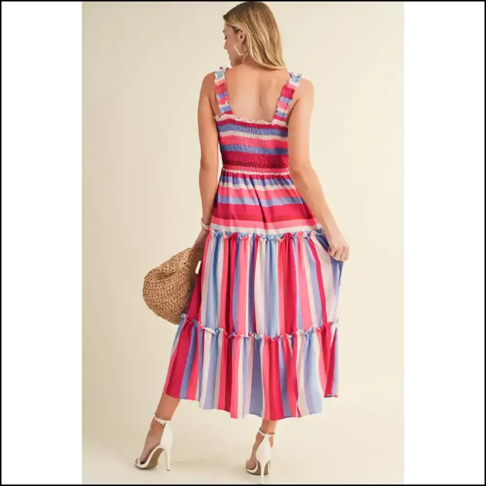 Red Stripe Ruffled Midi Dress: Garden Twirls π Dresses