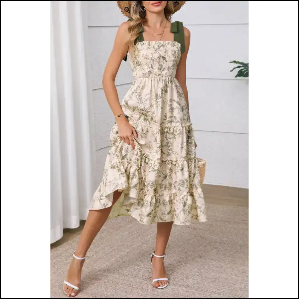 Green Floral Smocked: Garden Gnome Chic 🌼 Needful Things - Midi Dresses