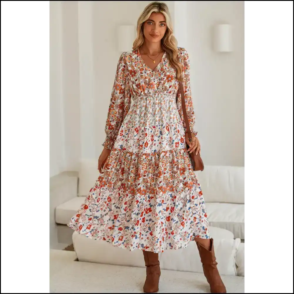 Khaki Floral Print Dress: Queen no Crown Needed ๐ / s Midi Dresses