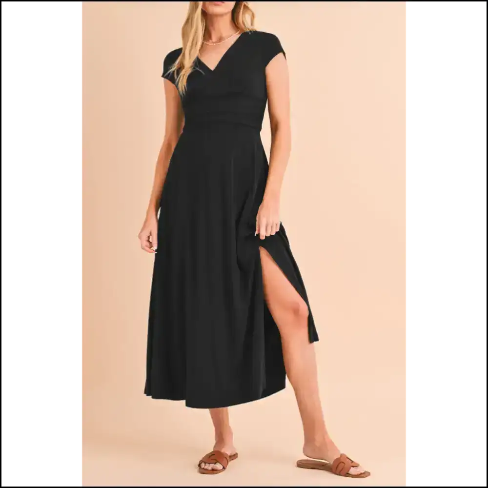 Peacock Blue Deep v Midi Dress: Dress to Impress (or at Least Slightly Amuse) π Needful Things Black / s Dresses