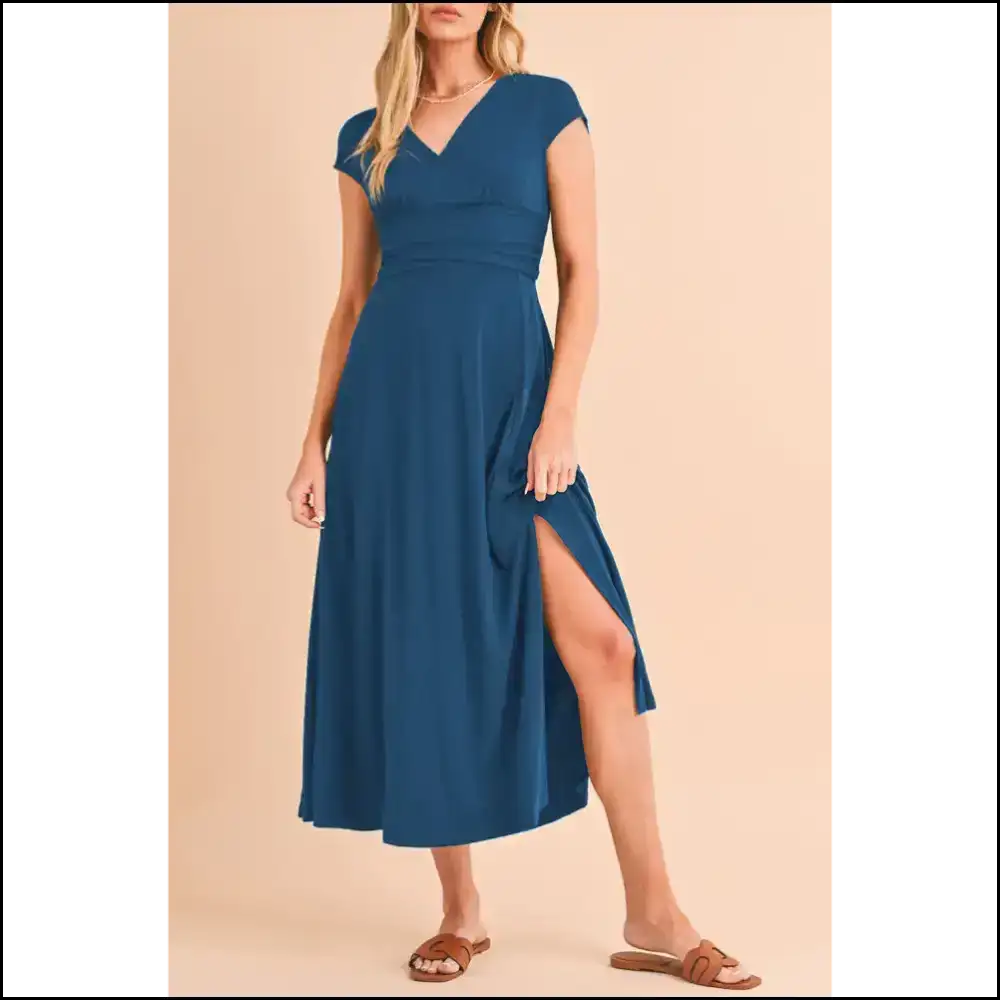 Peacock Blue Deep v Midi Dress: Dress to Impress (or at Least Slightly Amuse) π Needful Things Dresses