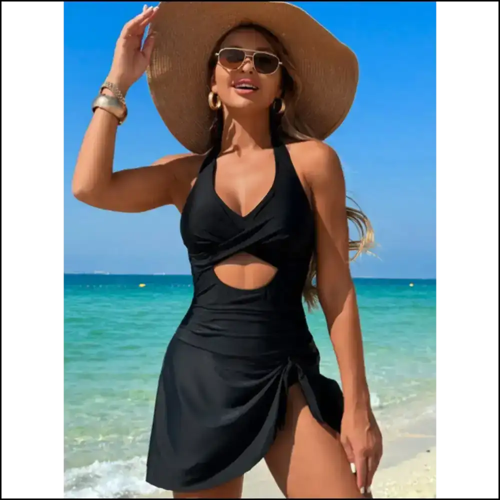 Make Waves in our Chic Cutout Halter: Confidence Never Looked so Good! πβ¨ - Black / s - One-piece