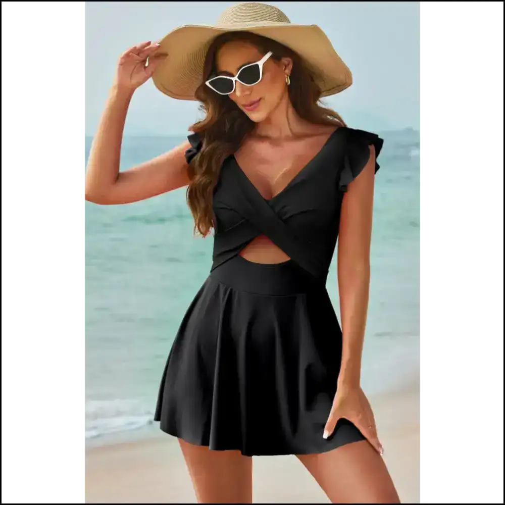 Dare to Bare: Chic Cutout v Neck Swimwear for Fun & Flaunting! ππ one Piece