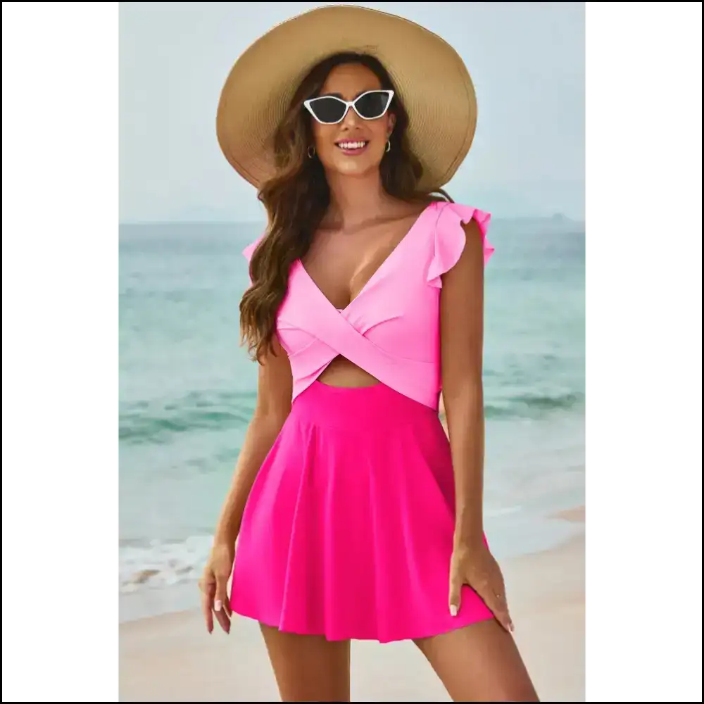 Dare to Bare: Chic Cutout v Neck Swimwear for Fun & Flaunting! ππ one Piece