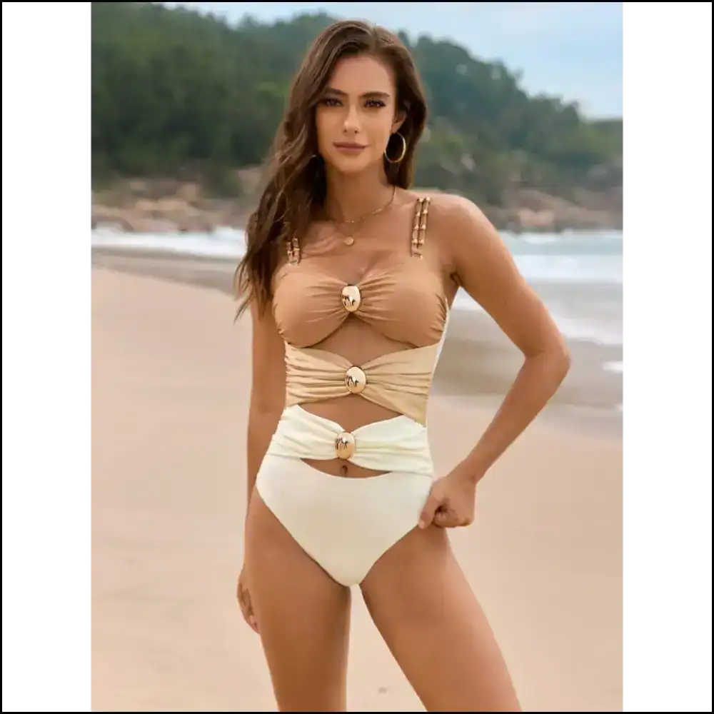Color Block Sweetheart: Dive in Flaunt Hard and Make Waves! ππ - Camel / l - One-piece