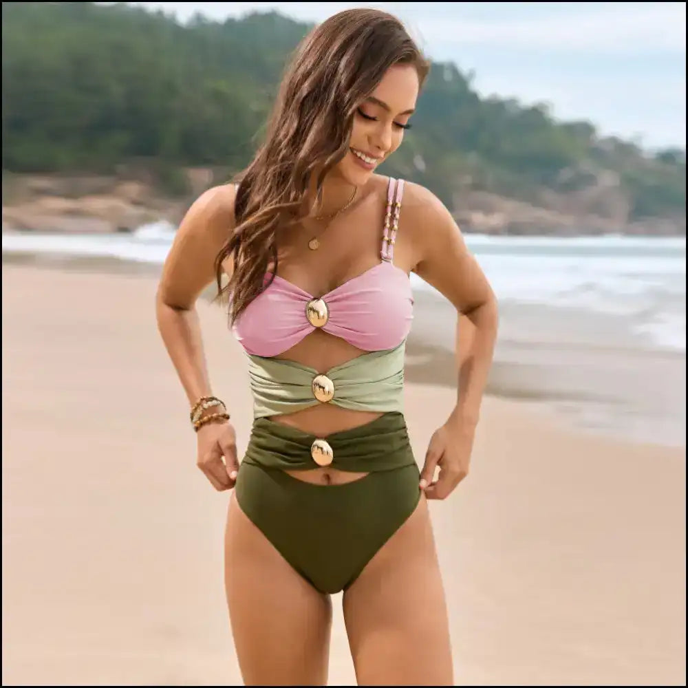 Color Block Sweetheart: Dive in Flaunt Hard and Make Waves! ππ - Pink / s - One-piece