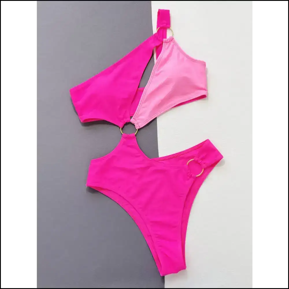 Mermaid Vibes Only: Flaunt that One-shoulder Cutout Ring with Sass! - Hot Pink / m - One-piece