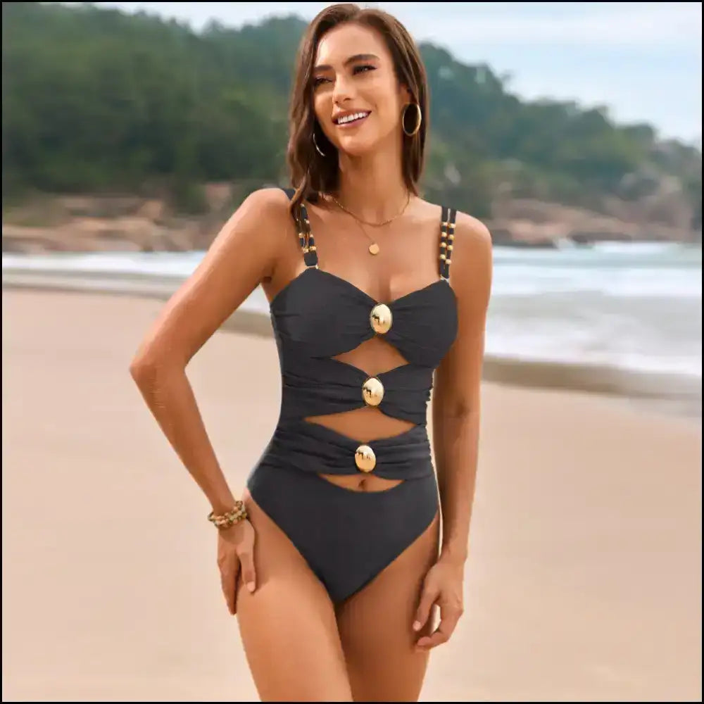 Ready to Make Waves? Dive Into the Cutout Ruched Sweetheart Fun! ππ - Black / s - One-piece