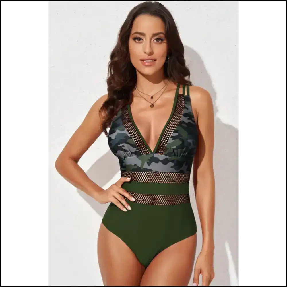 Flirty Floral Mesh Plunge one Piece Swimsuit Green / 2xl