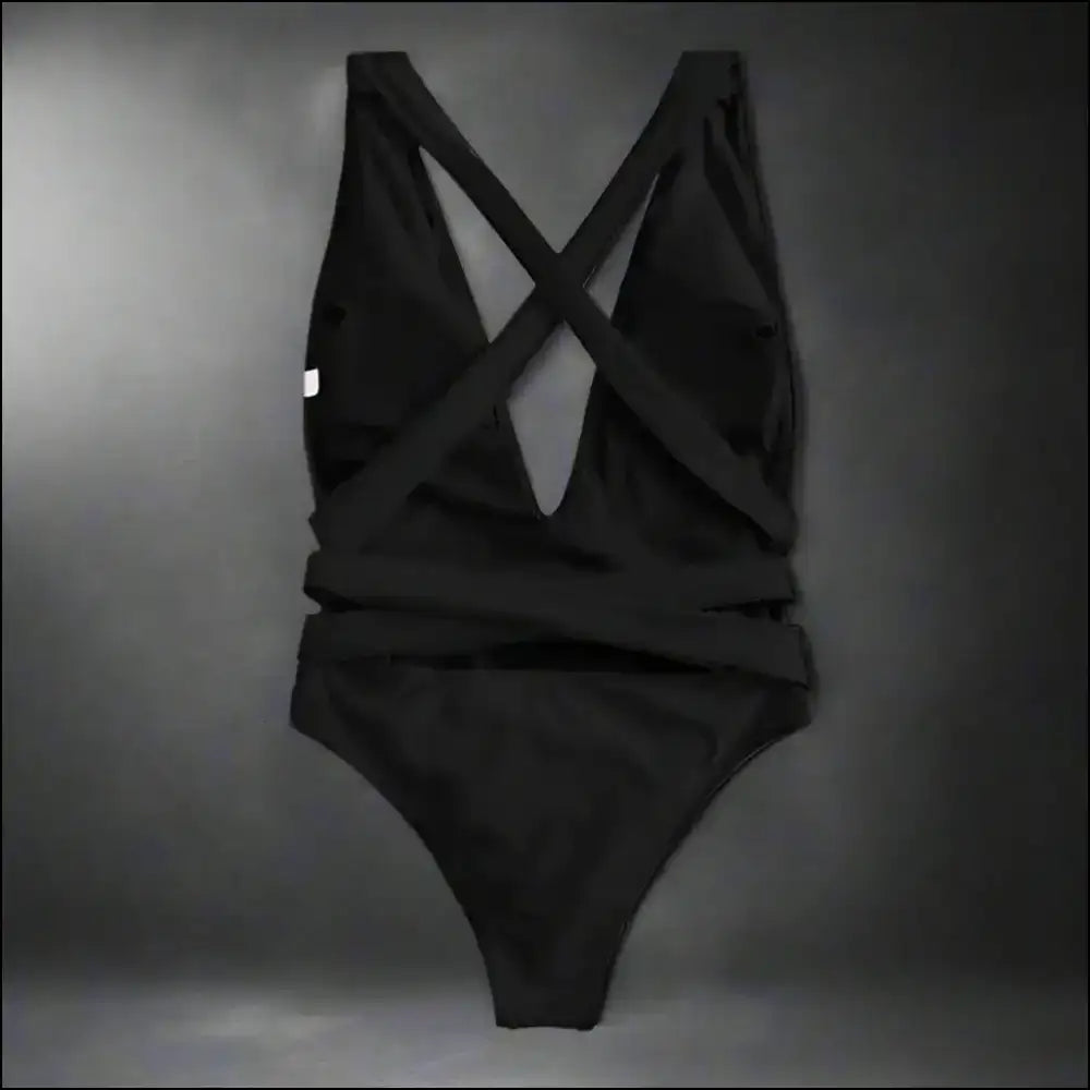 Halter Neck Deep v Tied One-piece Swimsuit - Black / l