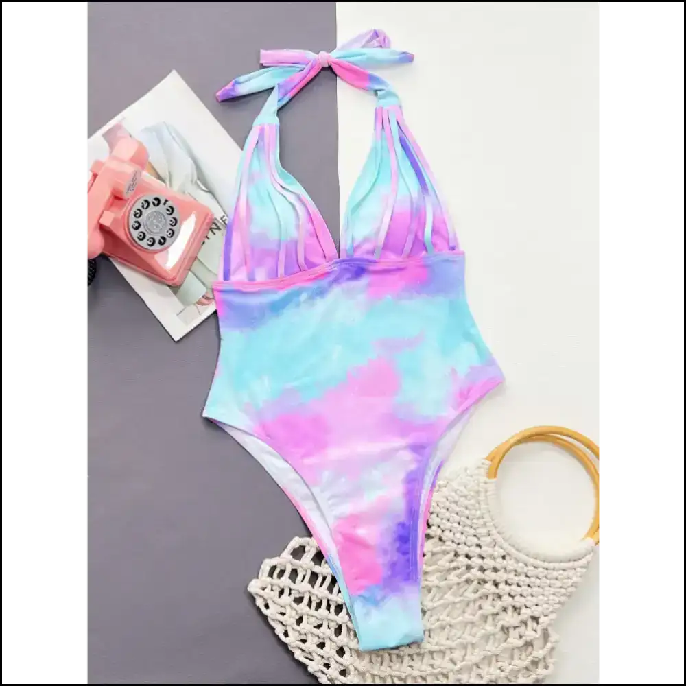 Make Waves and a Splash in our Tie-dye Halter Neck One-piece ππ - Multicolor / l - One-piece