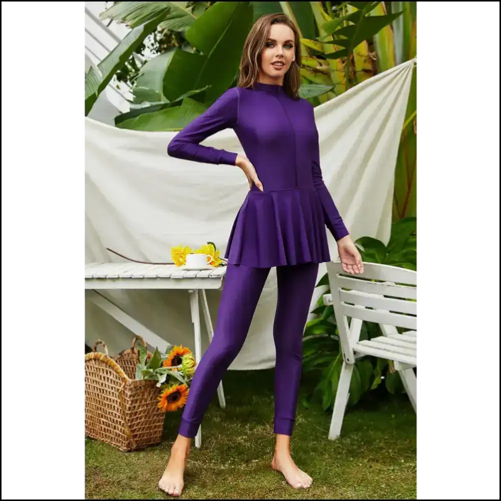 Surfโs Up in Style: Mock Neck Long Sleeve One-piece for Baywatch Dreams ๐๐ฉฑ - Purple / s - One-piece