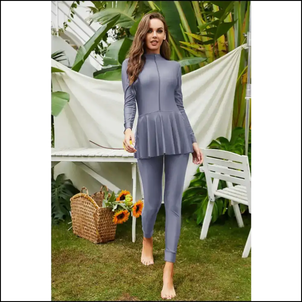 Surfโs Up in Style: Mock Neck Long Sleeve One-piece for Baywatch Dreams ๐๐ฉฑ - Dark Grey / Xl - One-piece