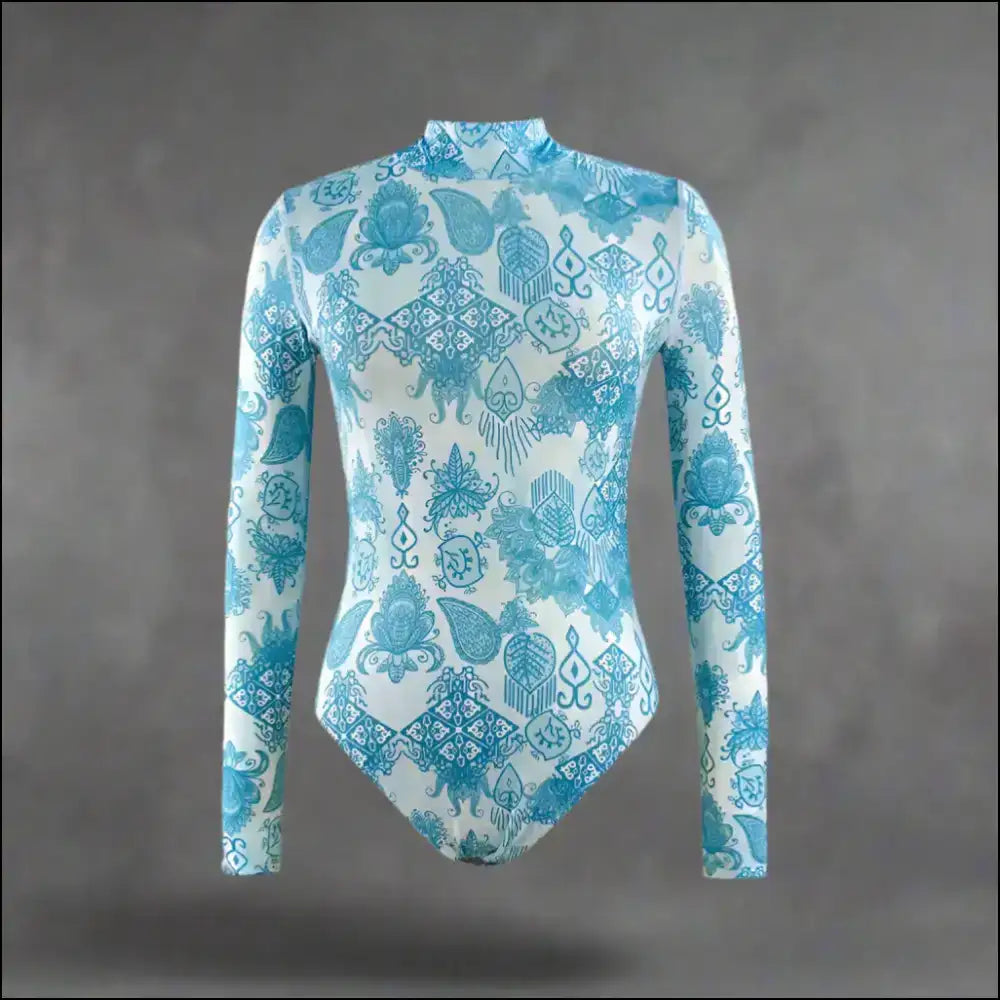 Dare to Flare in a Mock Neck Long Sleeve One-piece: Sun’s out Fun’s Out! 🌊✨ - Light Blue / m - One-piece