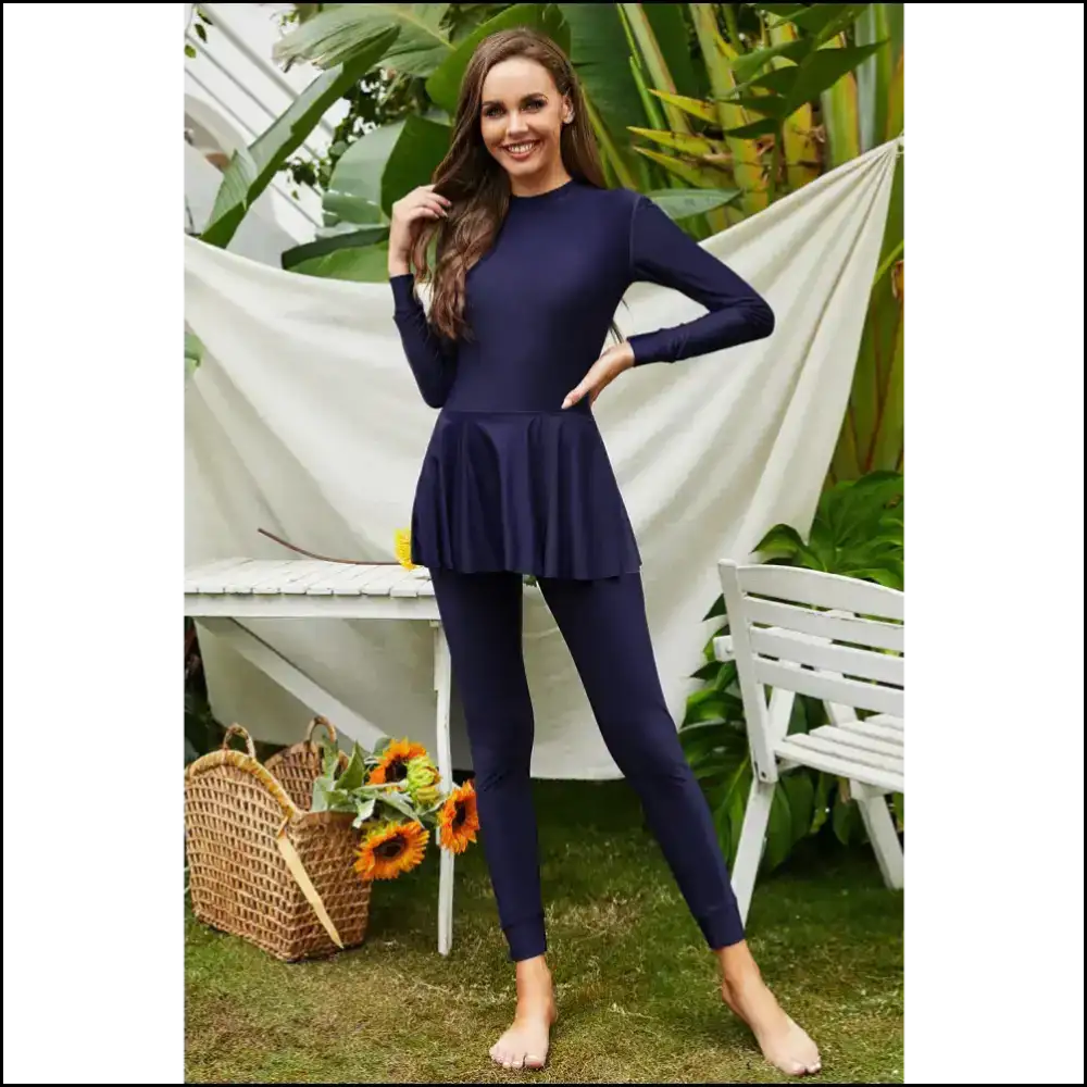 Surfโs Up in Style: Mock Neck Long Sleeve One-piece for Baywatch Dreams ๐๐ฉฑ - Dark Blue / Xl - One-piece
