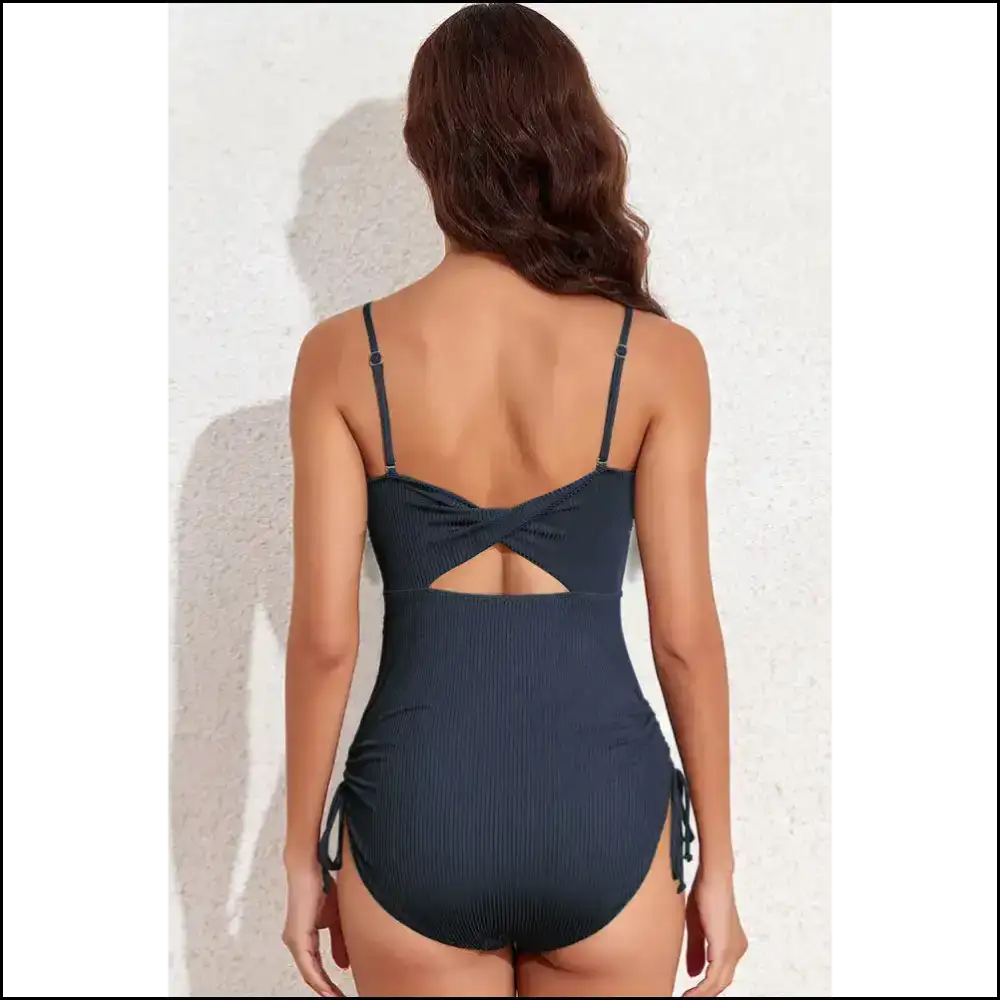 Navy Blue Cutout Ribbed one Piece Swimsuit: Beach Goddess π§ββοΈ Needful Things - One-piece