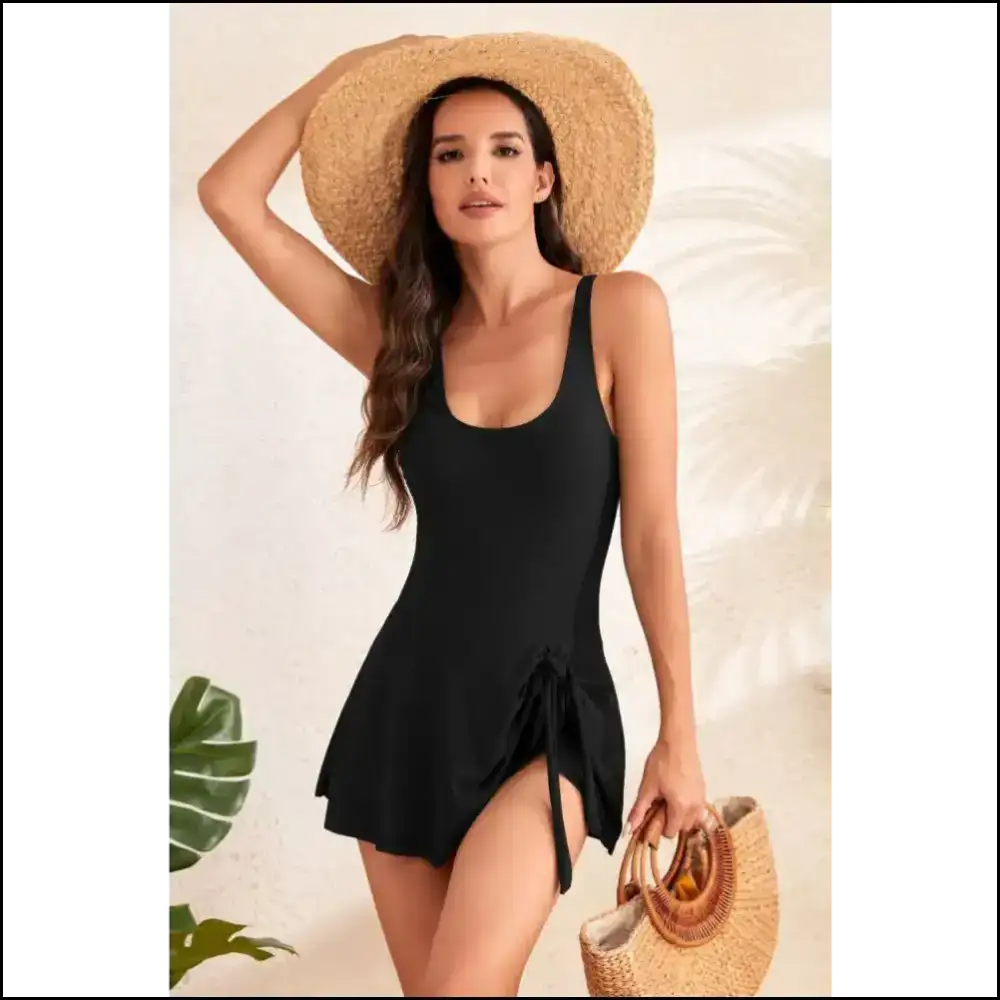 Dive Into Goddess Mode with our Scoop Neck Drawstring Swimwear! π - Black / s - One-piece