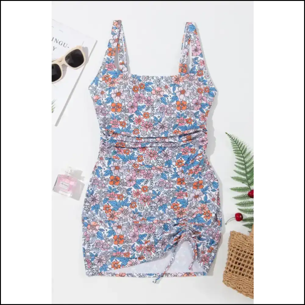 Diving Into Summer in Style: Get your Chic Drawstring Printed Swim Dress! πβ¨ - One-piece