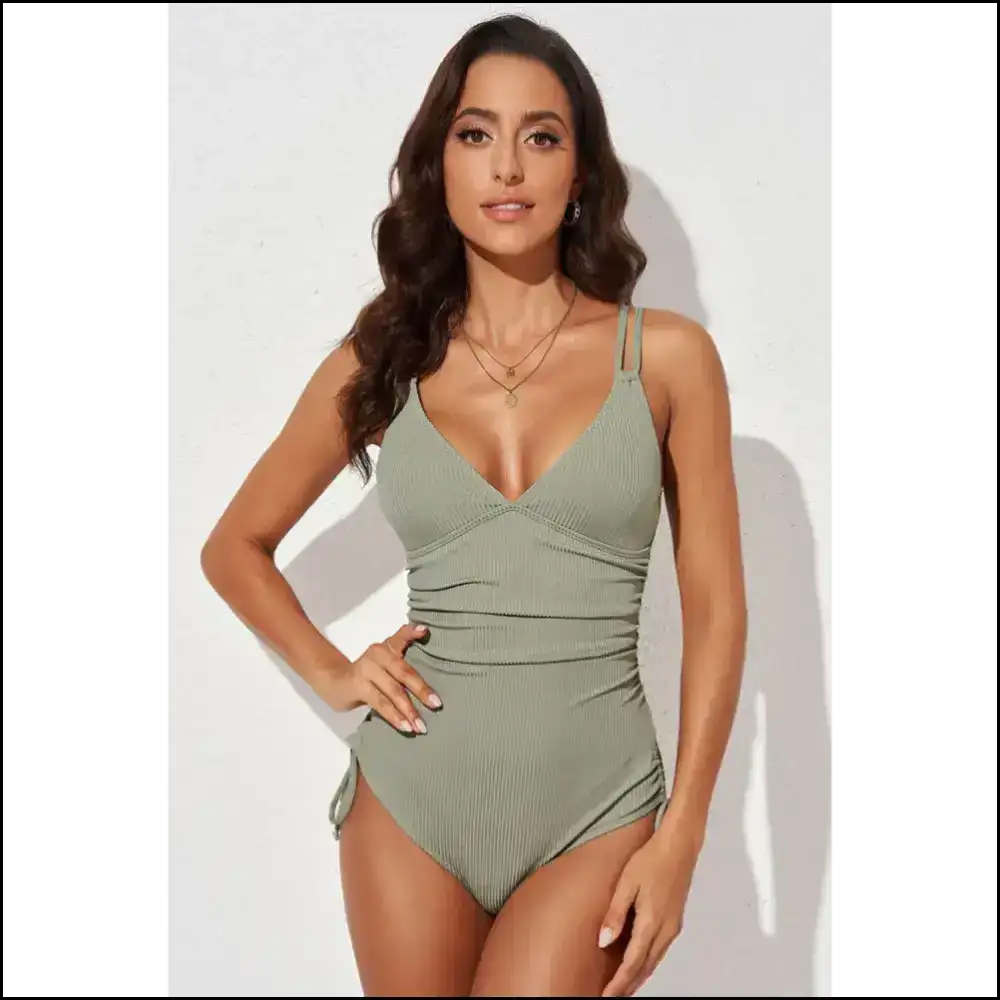 Mermaid Goals: Dive Deep with our Tied Cutout Plunge Swimsuit π§ββοΈπ¦ Sage / m one Piece