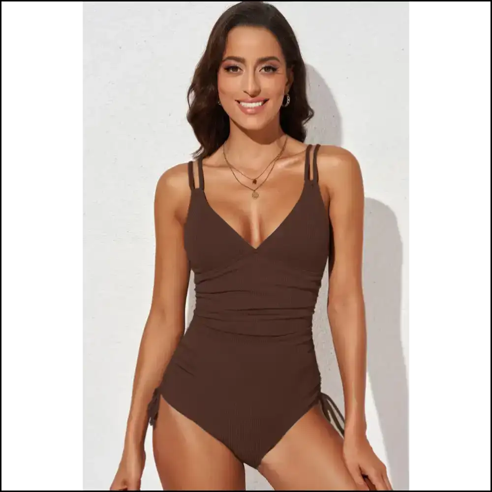 Mermaid Goals: Dive Deep with our Tied Cutout Plunge Swimsuit π§ββοΈπ¦ Chestnut / s one Piece