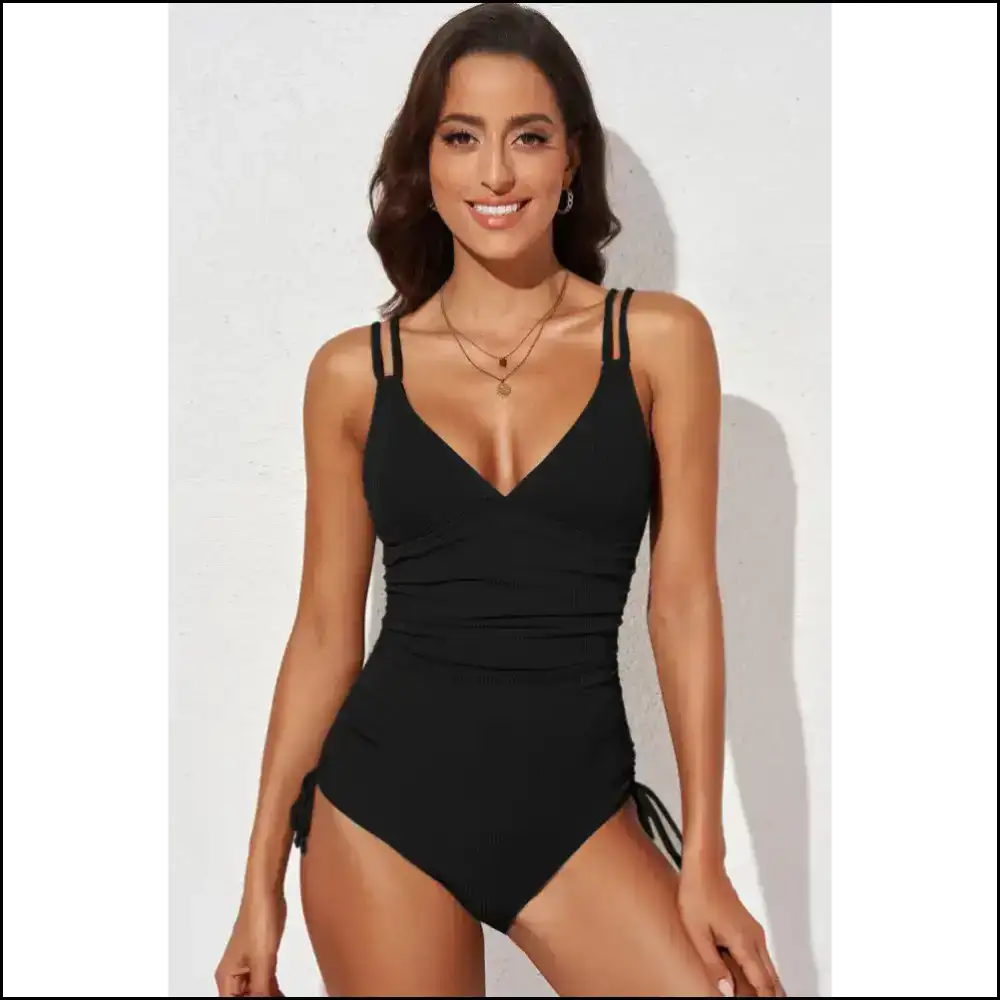Mermaid Goals: Dive Deep with our Tied Cutout Plunge Swimsuit π§ββοΈπ¦ Black / 2xl one Piece