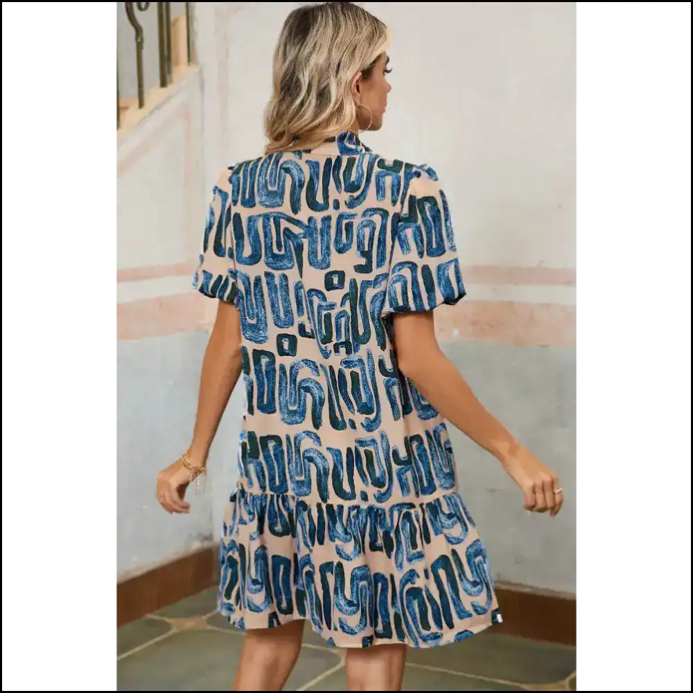 Beige Abstract Print Dress: Park Strolls & Questionable Choices π - Short Dresses
