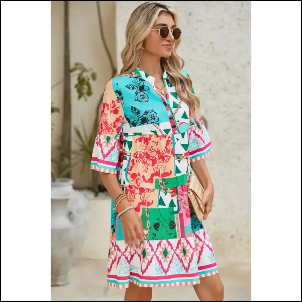 Boho Dress: Turning Heads Since Tuesday π Vibrant Abstract Print Short Dresses