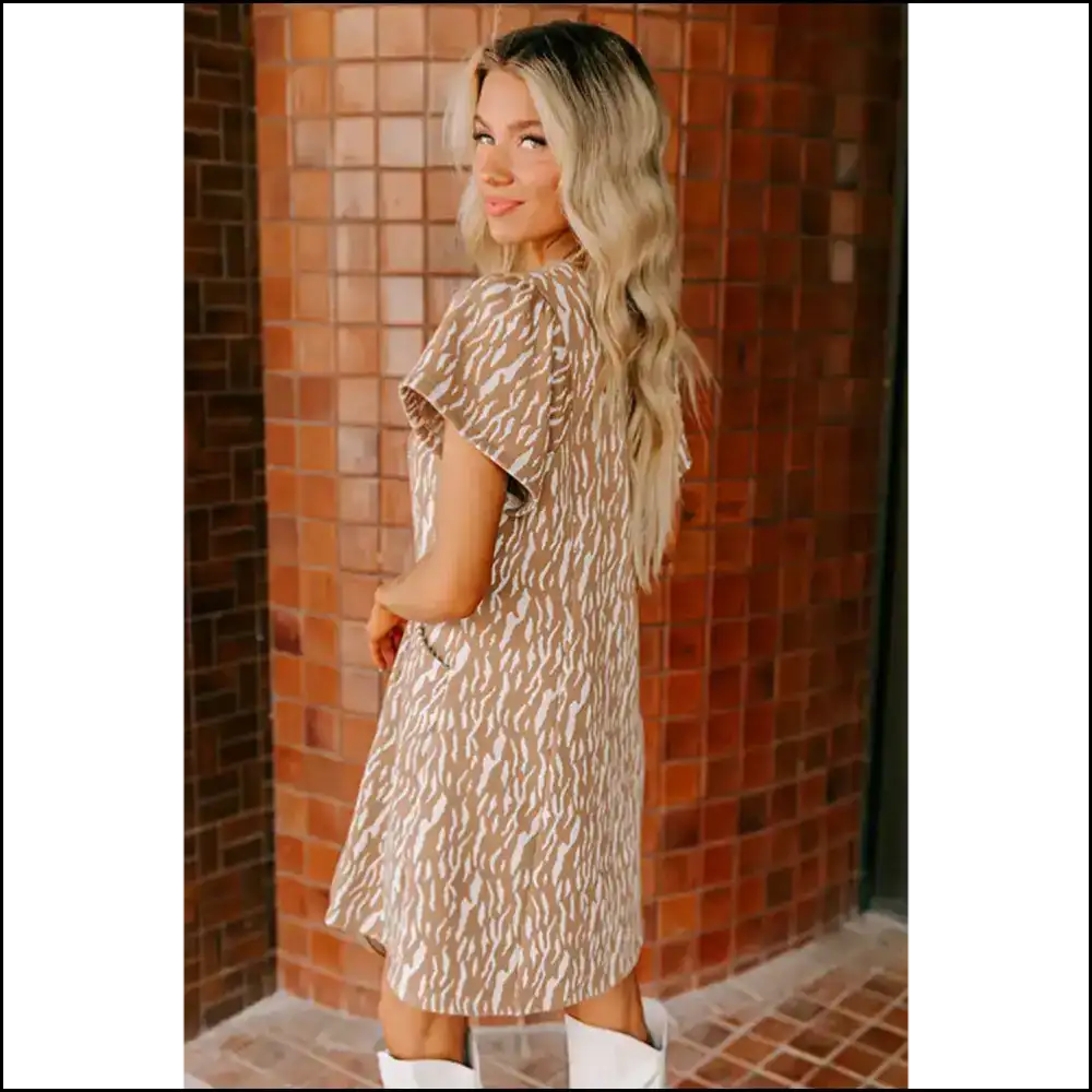 Khaki Abstract Print Dress: Gone Wild at Needful Things π Short Dresses