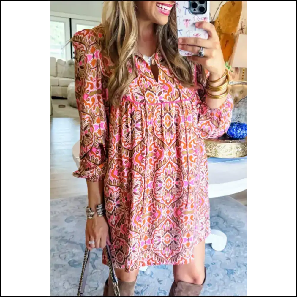 Khaki Abstract Print Dress: Chic Still Single 🤪 Needful Things / s Short Dresses