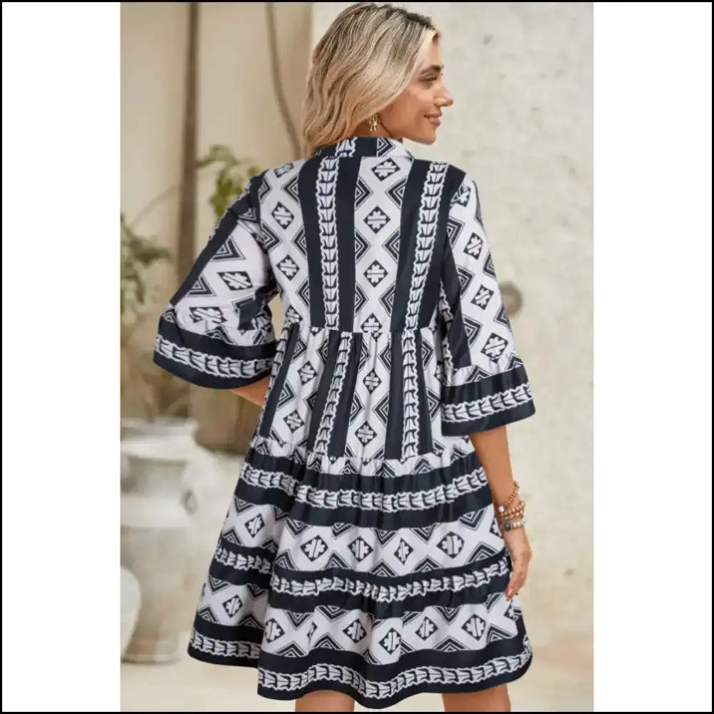 Black Abstract Print Boho Dress: Dress Like you Own the Place ๐ Needful Things Short Dresses