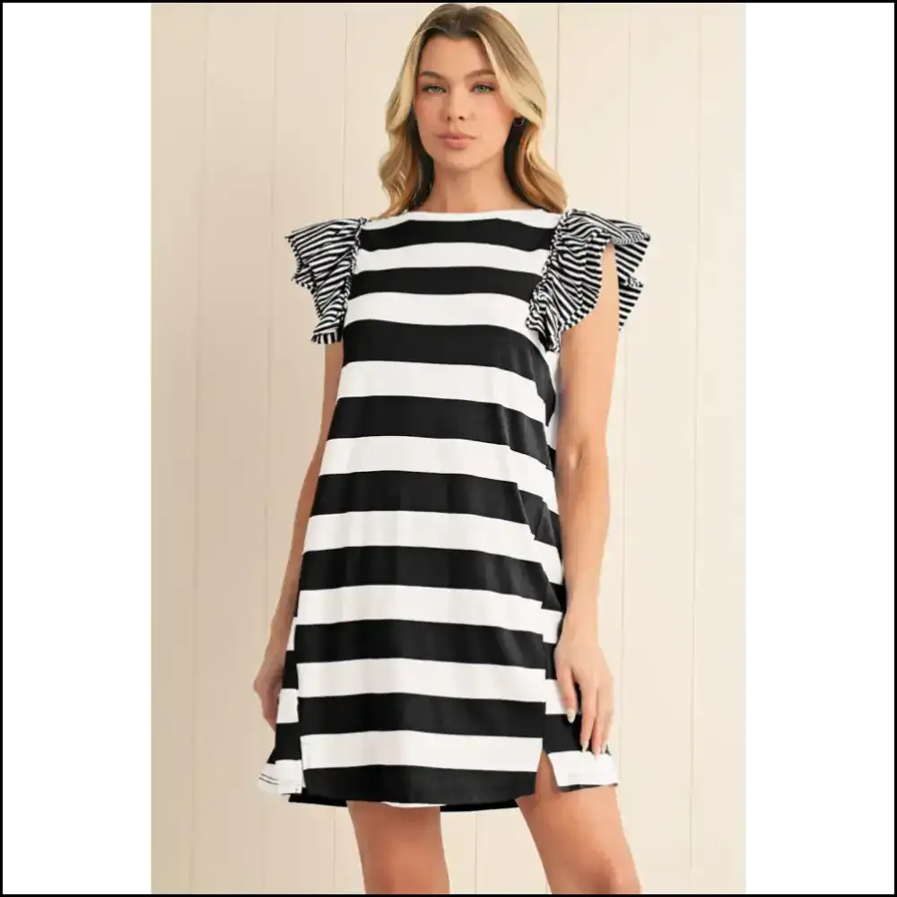 Needful Things: Black Stripe Ruffled Sleeve Dress - your New Bff π - Short Dresses