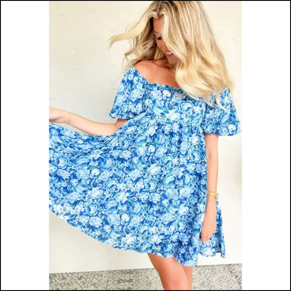 Blue Floral Puff Dress: Less Sad More Rad ππΌ Needful Things - Short Dresses
