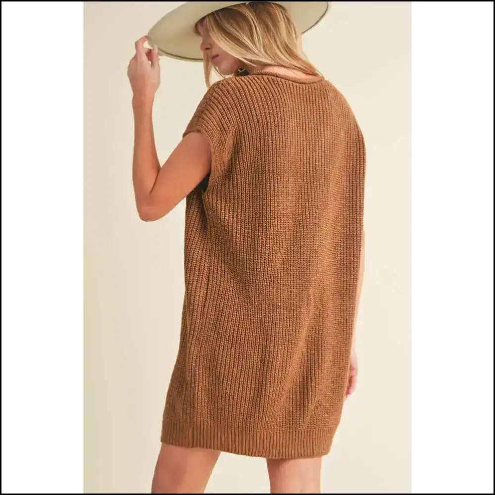 Camel v Neck Mini Sweater Dress: Needful Things’ Weather! 😈 - Short Dresses