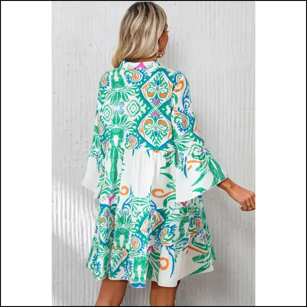 Boho Chic Green Ethnic Print Mini Dress: Dress Like you Own the Joint π Needful Things Short Dresses