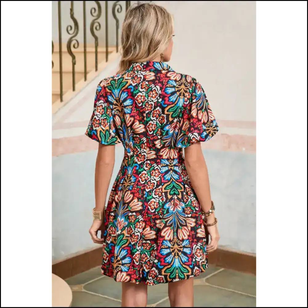 Boho Floral Bubble Sleeve Dress: Dress Like you! 🌼 - Short Dresses
