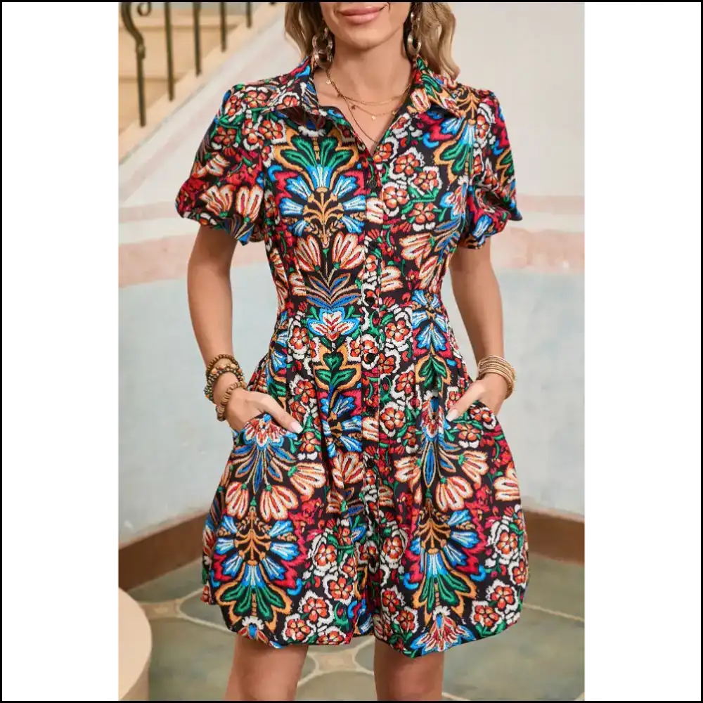 Boho Floral Bubble Sleeve Dress: Dress Like you! 🌼 - Multicolour / s - Short Dresses