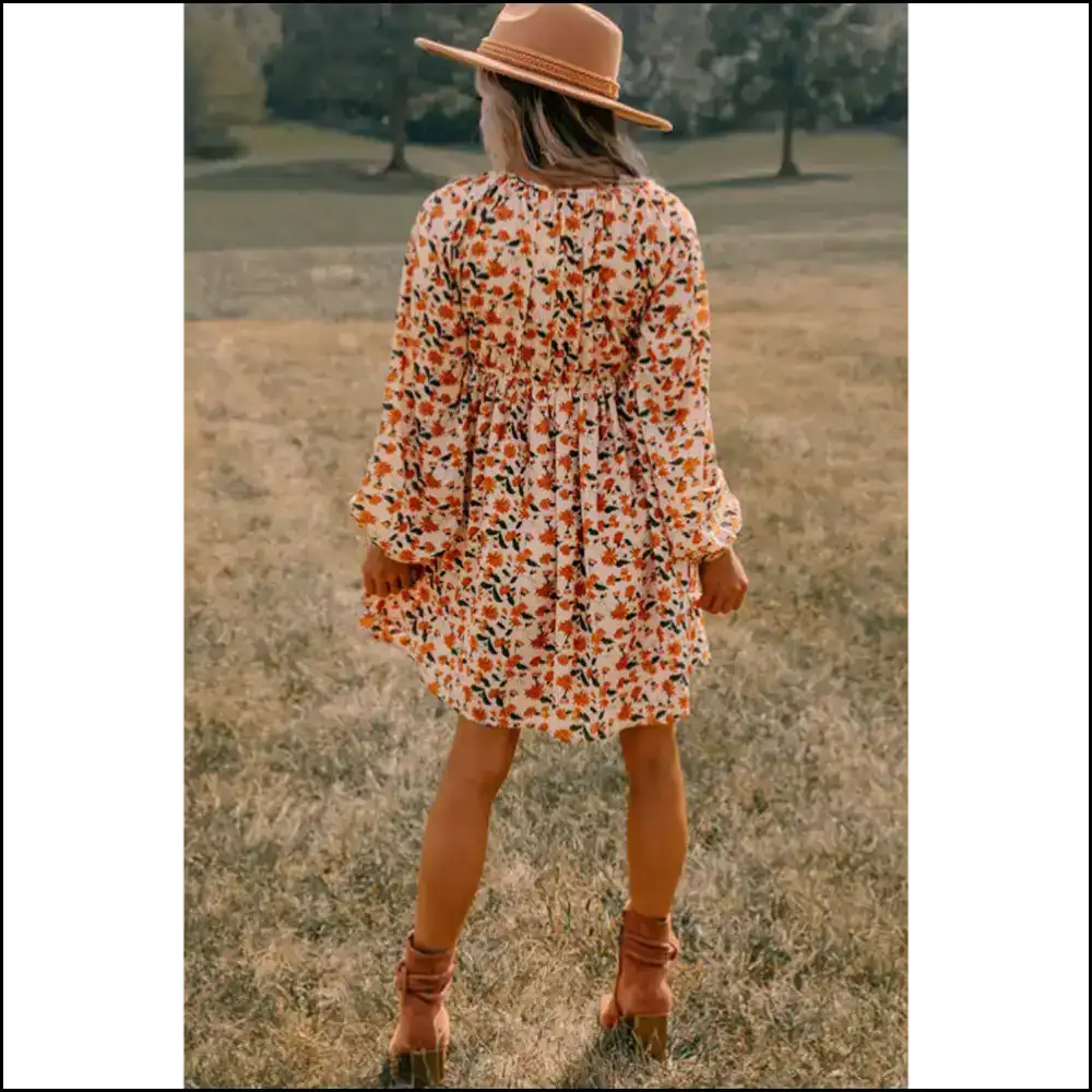 Beige Floral Smocked Dress: Twirl Into Trouble with Needful Things π Short Dresses