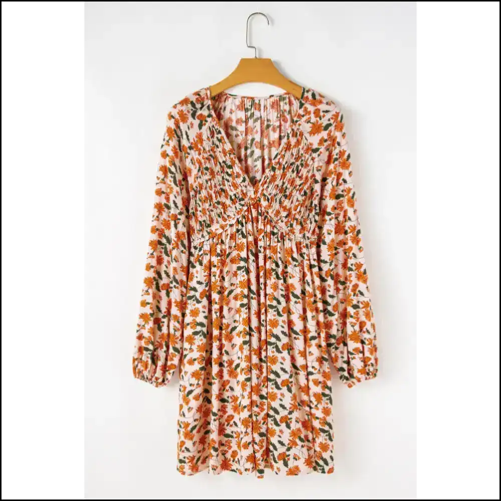 Beige Floral Smocked Dress: Twirl Into Trouble with Needful Things π Short Dresses