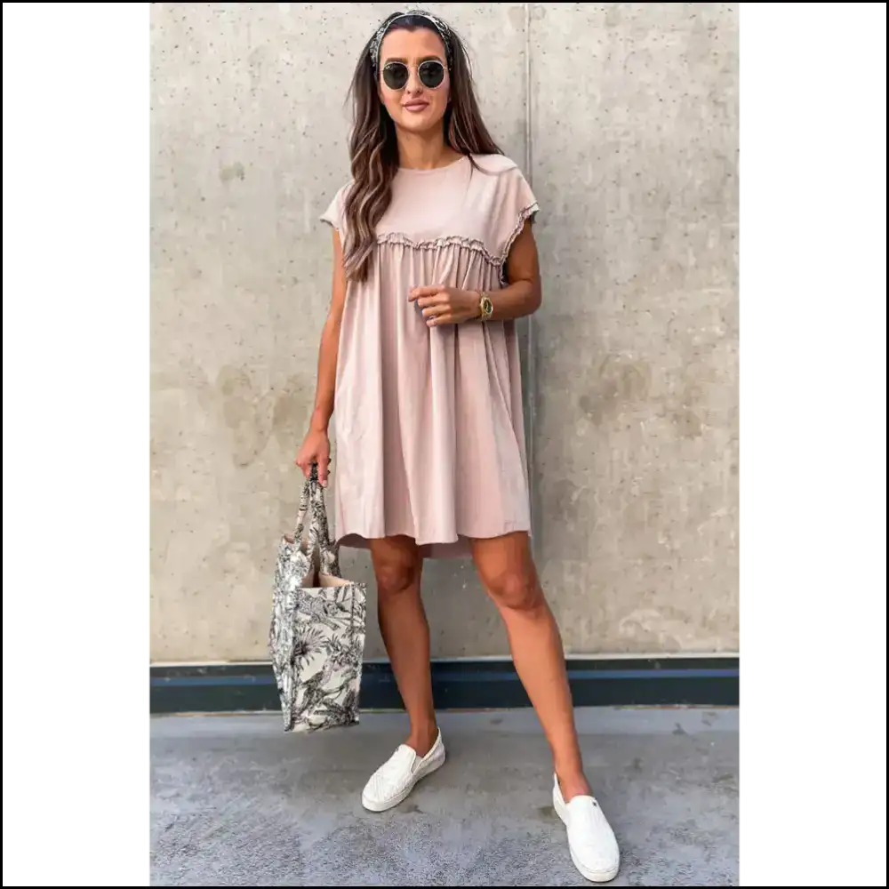 Oatmeal Frilled Trim Dress: Dress Like you Own Needful Things π Short Dresses
