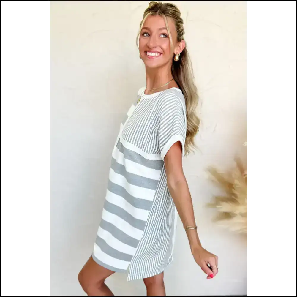 Chic Gray Stripe Dress: from Drab to Fab π Needful Things! Short Dresses