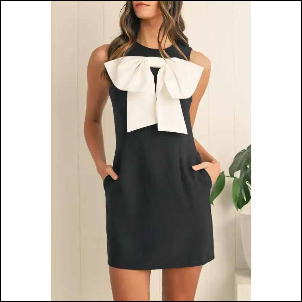 Chic Black Bow High Waist Mini Dress: your New Bf 🖤 Needful Things - s - Short Dresses